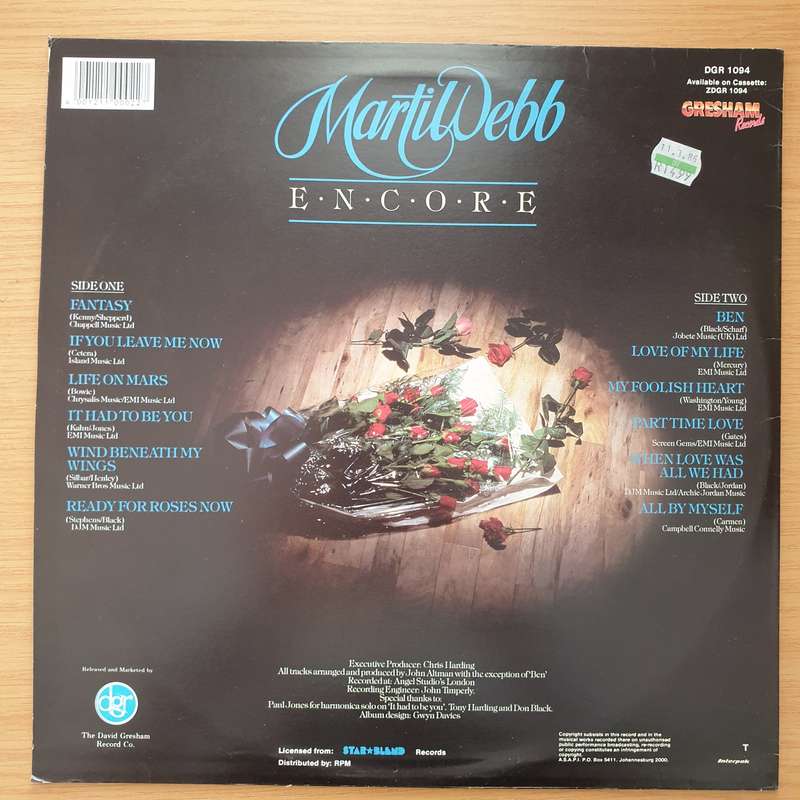 Marti Webb  Encore - Vinyl LP Record - Very-Good+ Quality (VG+)
