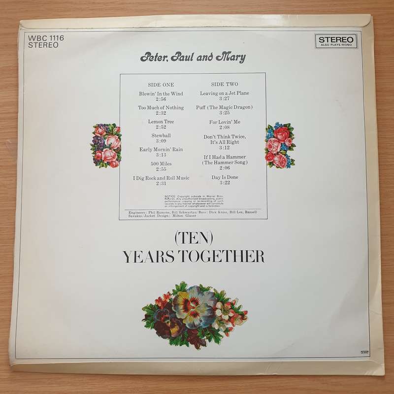 The Best Of Peter Paul and Mary - Ten Years Together - Vinyl LP Record - Very-Good+ Quality (VG+)...