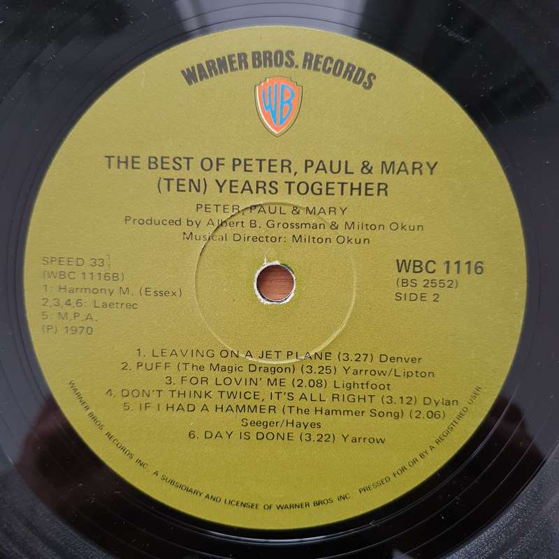 The Best Of Peter Paul and Mary - Ten Years Together - Vinyl LP Record - Very-Good+ Quality (VG+)...