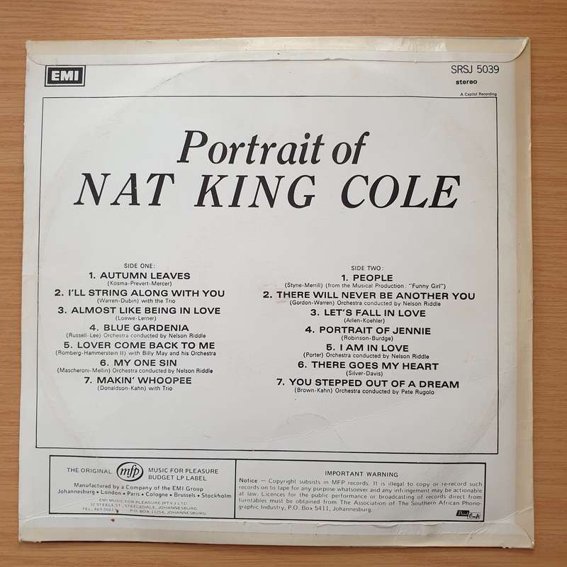 Portrait of Nat King Cole  Vinyl LP Record - Opened  - Good+ Quality (G+)