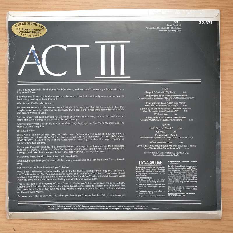 Lana Cantrell  Act III  Vinyl LP Record - Very-Good+ Quality (VG+) (verygoodplus)
