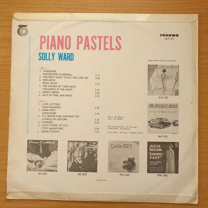 Solly Ward - Piano Pastels with Solly Ward -  Vinyl LP Record - Very-Good Quality (VG)  (verry)