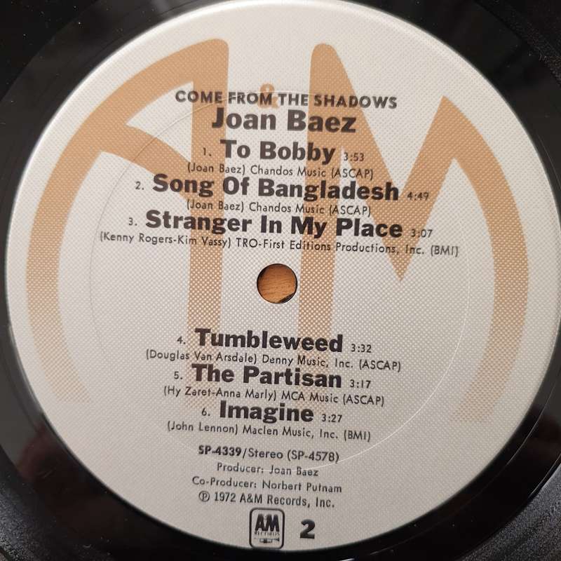 Joan Baez  Come From The Shadows  Vinyl LP Record - Very-Good+ Quality (VG+) (verygoodplus)