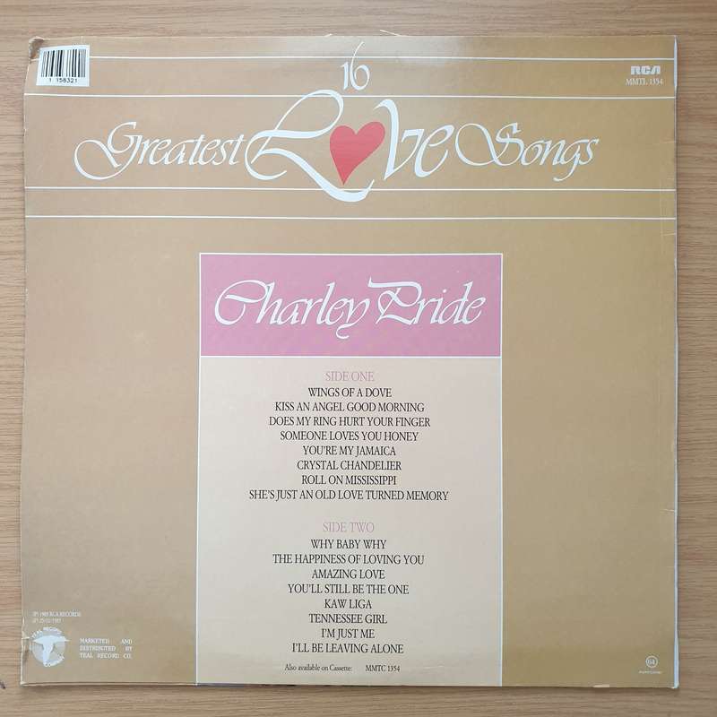 Charley Pride - 16 Greatest Love Songs  Vinyl LP Record - Very-Good+ Quality (VG+) (verygoodplus)