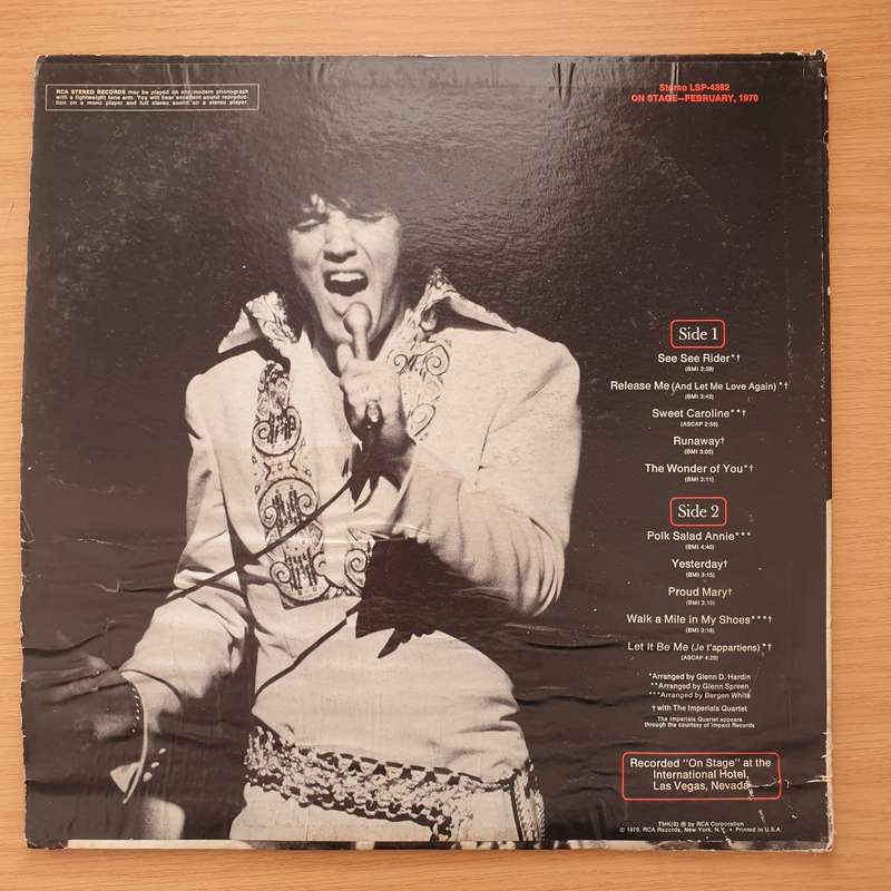 Elvis On Stage - Feb 1970   Vinyl LP Record - Good+ Quality (G+)