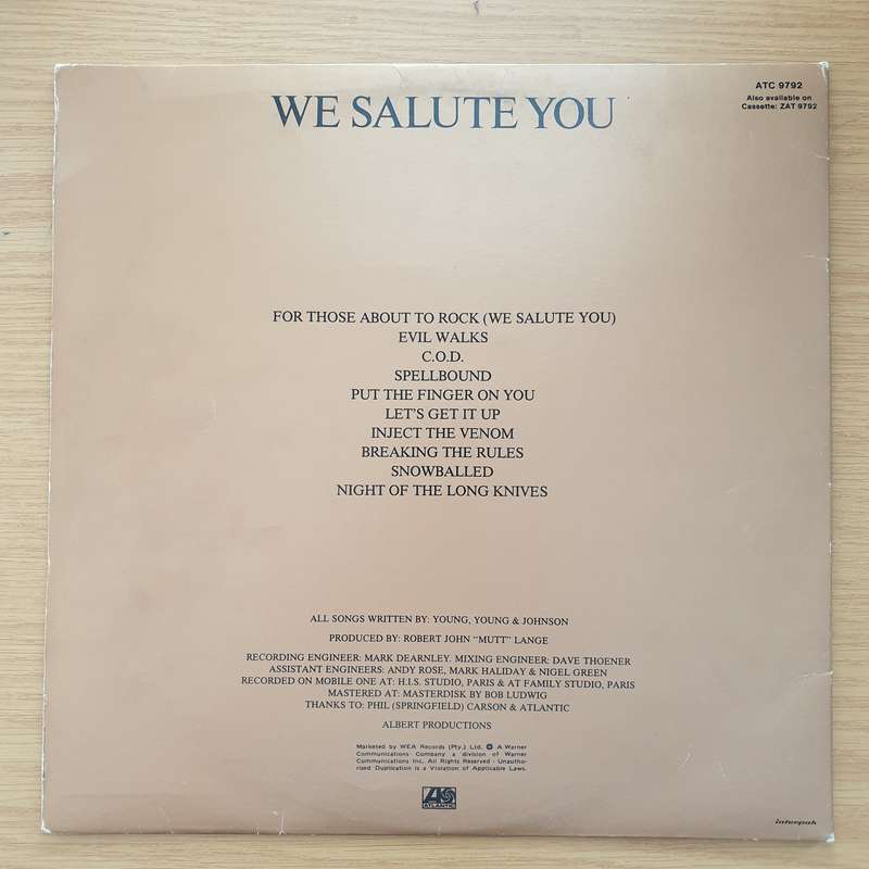 AC/DC  For Those About To Rock (We Salute You) -  Vinyl LP Record - Very-Good Quality (VG)  (v...