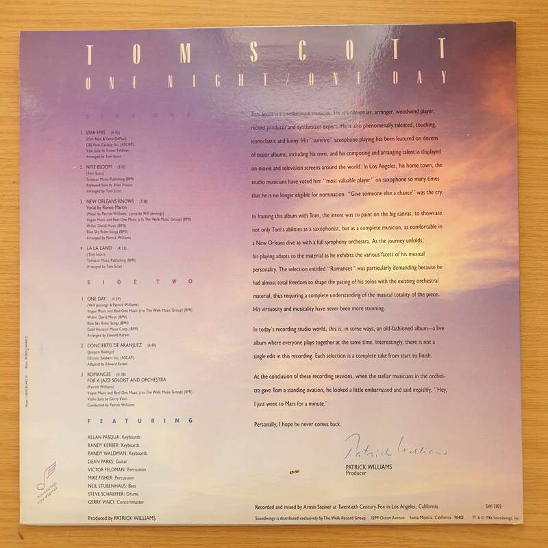Tom Scott  One Night / One Day - Vinyl LP Record - Very-Good+ Quality (VG+) (verygoodplus)