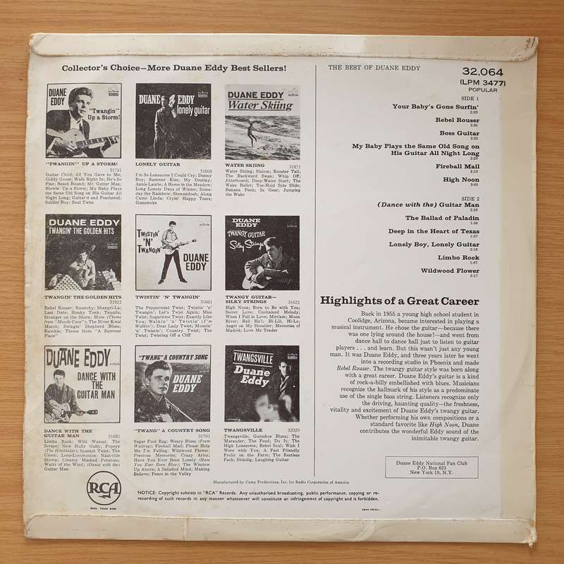 Duane Eddy  The Best Of Duane Eddy -  Vinyl LP Record - Very-Good Quality (VG)  (verry)