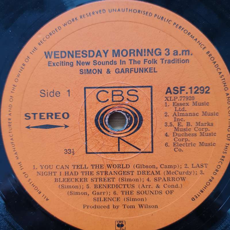 Simon & Garfunkel  Wednesday Morning, 3 A.M.  - Vinyl LP Record - Very-Good- Quality (VG-) ...