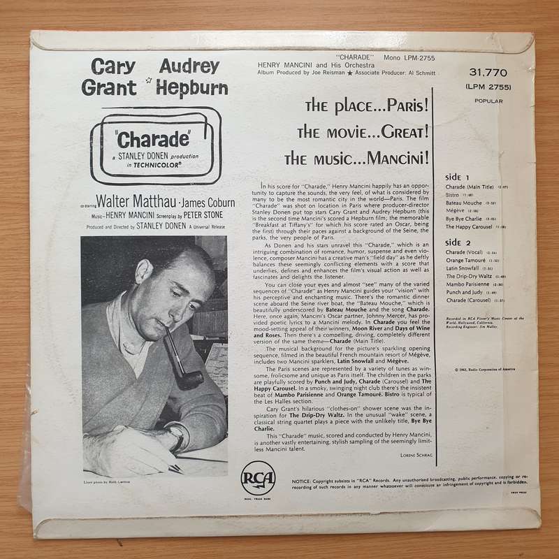 Henry Mancini  Charade - Vinyl LP Record - Very-Good+ Quality (VG+) (verygoodplus)