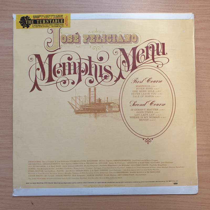 José Feliciano  Memphis Menu - Vinyl LP Record - Very-Good+ Quality (VG+) (verygoodplus)
