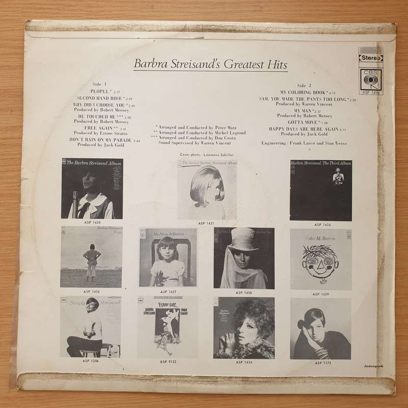 Barbra Streisand  Barbra Streisand's Greatest Hits - Vinyl LP Record - Very-Good+ Quality (...