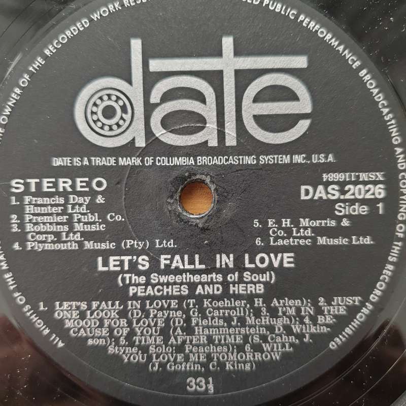 Peaches & Herb  Let's Fall In Love -  Vinyl LP Record - Very-Good Quality (VG)  (verry)