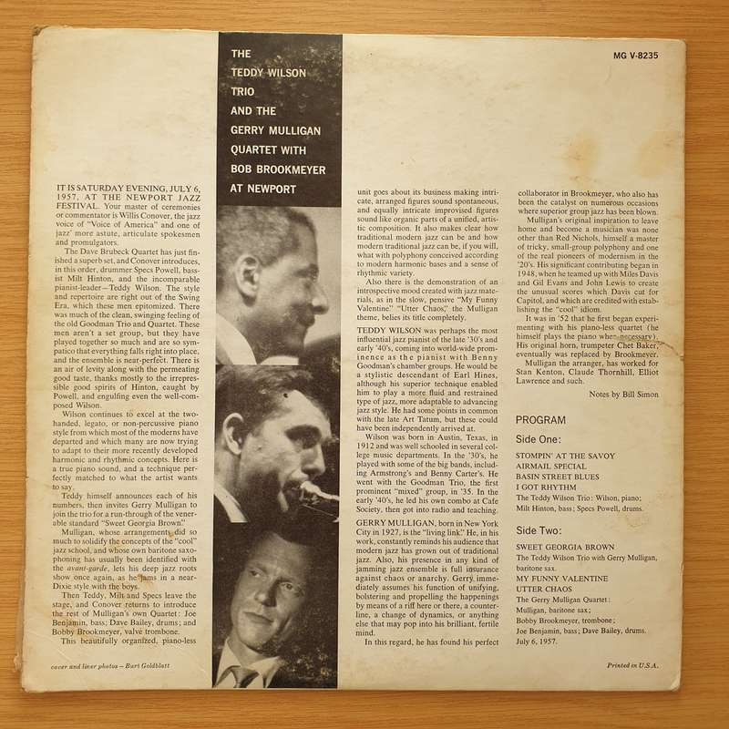 The Teddy Wilson Trio & Gerry Mulligan Quartet With Bob Brookmeyer  At Newport -  Vinyl LP Rec...
