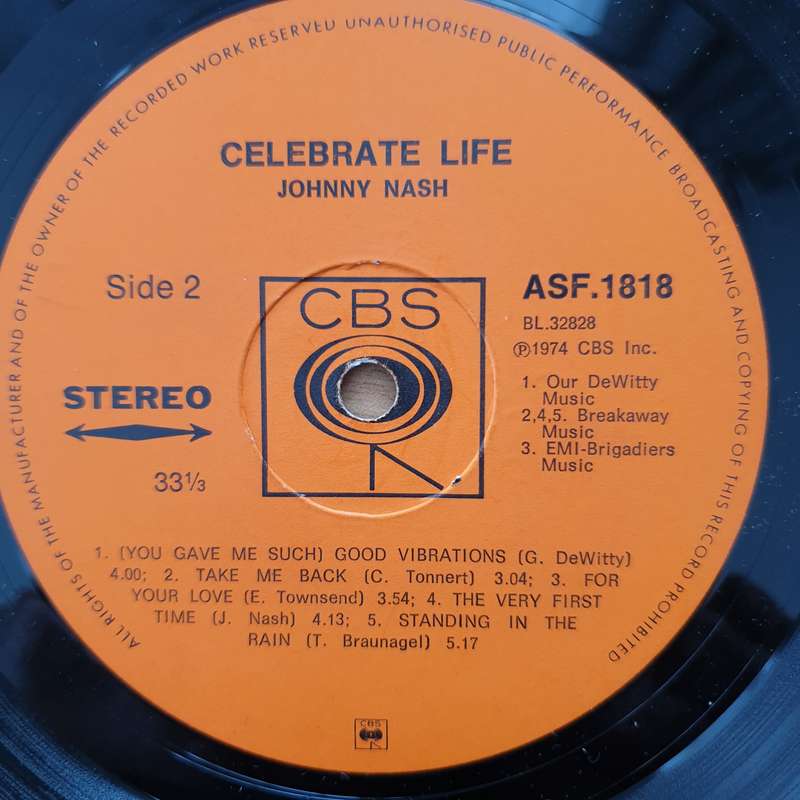 Johnny Nash  Celebrate Life  - Vinyl LP Record - Very-Good- Quality (VG-) (minus)
