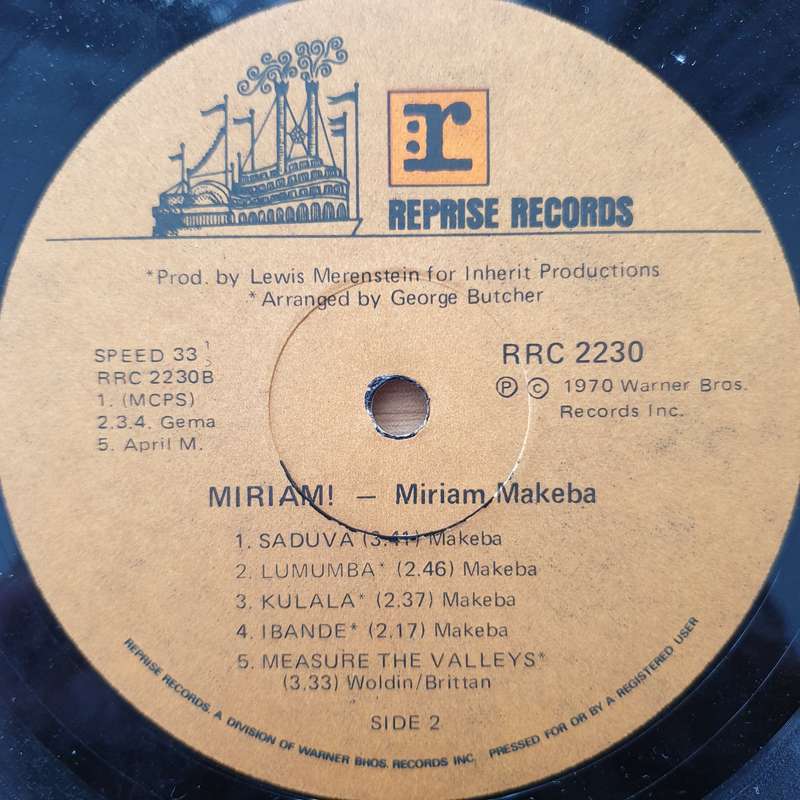Miriam Makeba  Miriam! - Vinyl LP Record - Very-Good+ Quality (VG+) (verygoodplus)