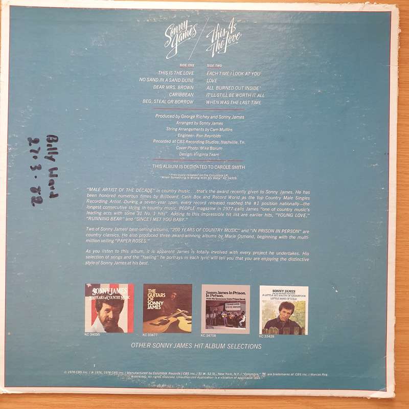 Sonny James  This Is The Love - Vinyl LP Record - Very-Good+ Quality (VG+) (verygoodplus)