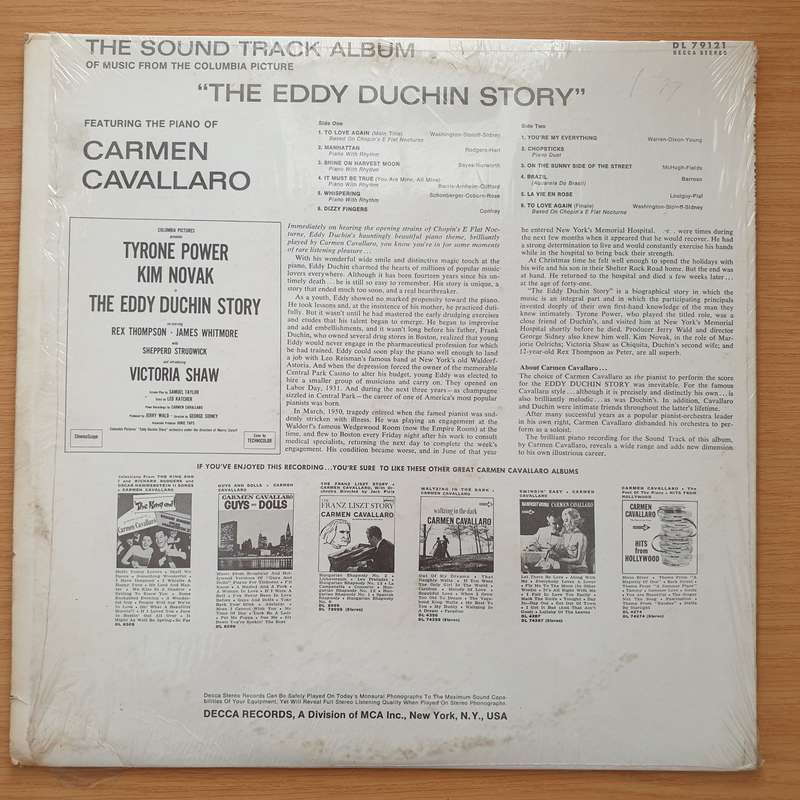 The Eddy Duchin Story - Carmen Cavallaro  Vinyl LP Record - Very-Good+ Quality (VG+) (verygood...
