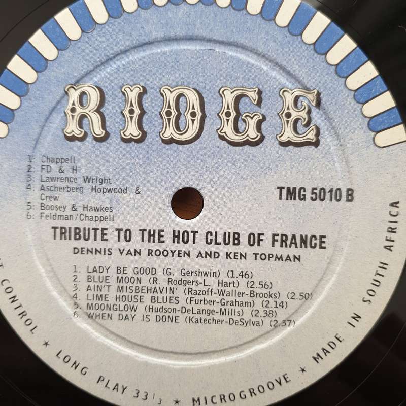 Dennis van Rooyen (and his Hot Club Quintette) & Ken Topman  Vinyl LP Record - Very-Good+ Qual...