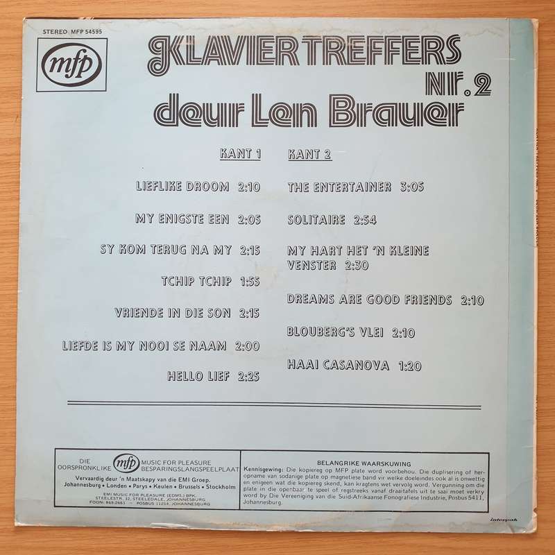 Len Brauer - Klavier Treffers No. 2  Vinyl LP Record - Very-Good+ Quality (VG+) (verygoodplus)