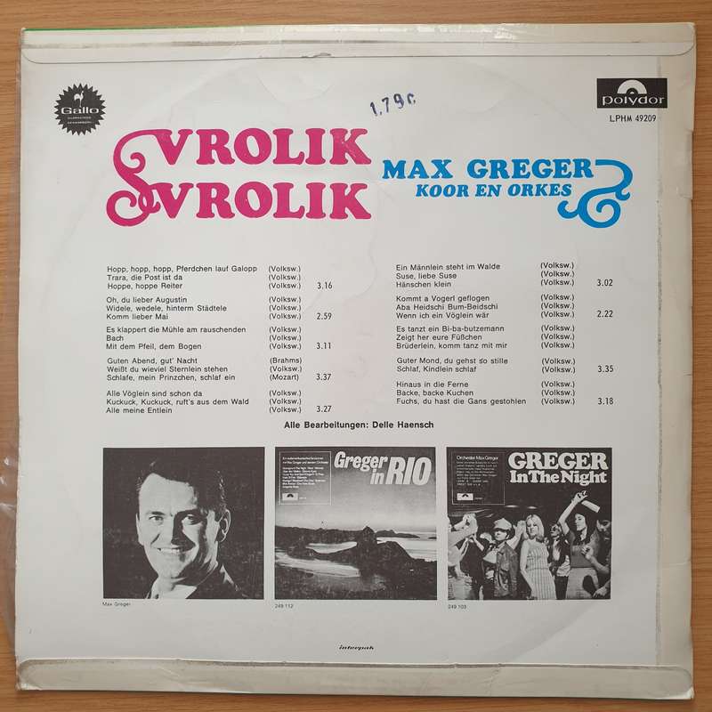 Max Greger - Koor en Orkes - Vrolik Vrolik  Vinyl LP Record - Very-Good+ Quality (VG+) (verygo...