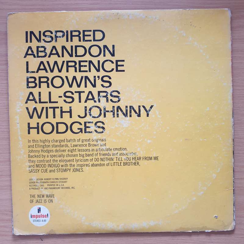 Lawrence Brown's All-Stars With Johnny Hodges  Inspired Abandon (AS89) - Vinyl LP Record - Goo...