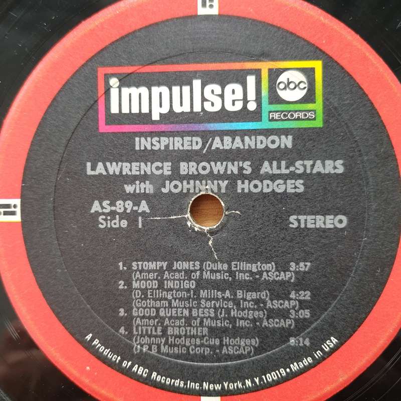 Lawrence Brown's All-Stars With Johnny Hodges  Inspired Abandon (AS89) - Vinyl LP Record - Goo...