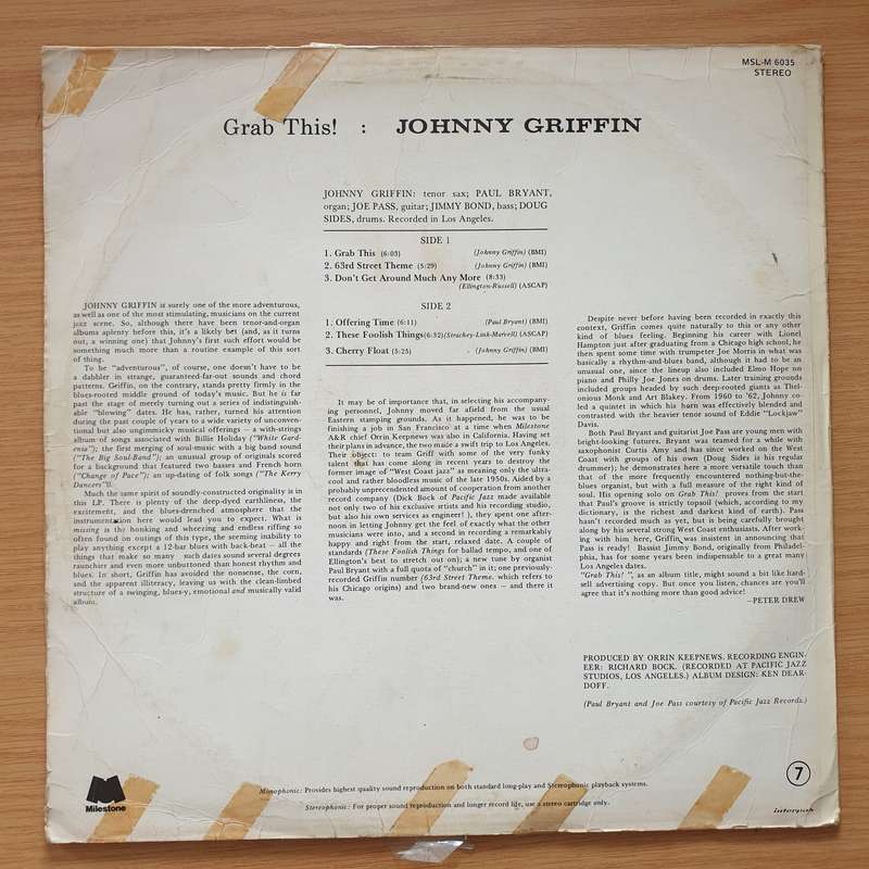 Johnny Griffin  Grab This!  - Vinyl LP Record - Very-Good- Quality (VG-) (minus)