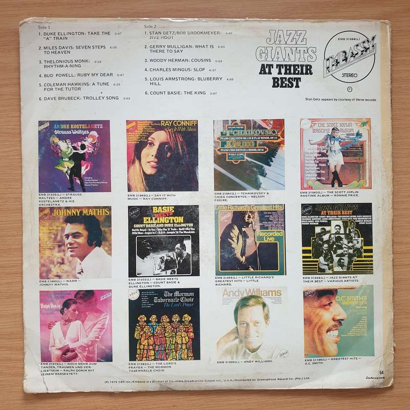 Jazz Giants At Their Best -  Vinyl LP Record - Very-Good Quality (VG)  (verry)