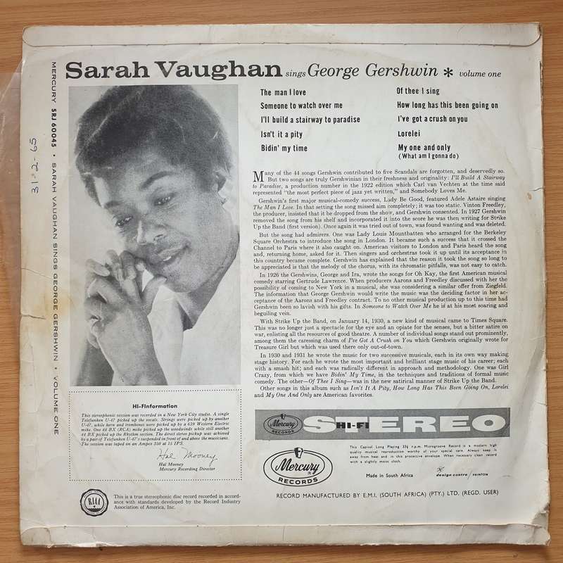 Sarah Vaughan  Sarah Vaughan Sings George Gershwin - Vinyl LP Record - Good+ Quality (G+) (gplus)