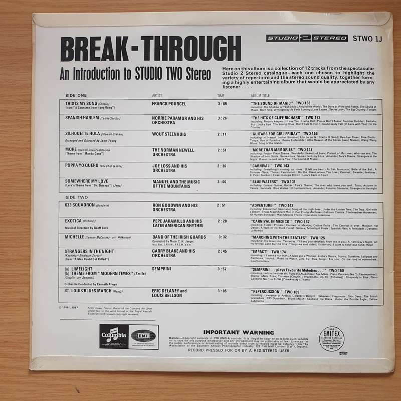 Break-Through - An Introduction To Studio 2 Stereo  Vinyl LP Record - Very-Good+ Quality (VG+)...