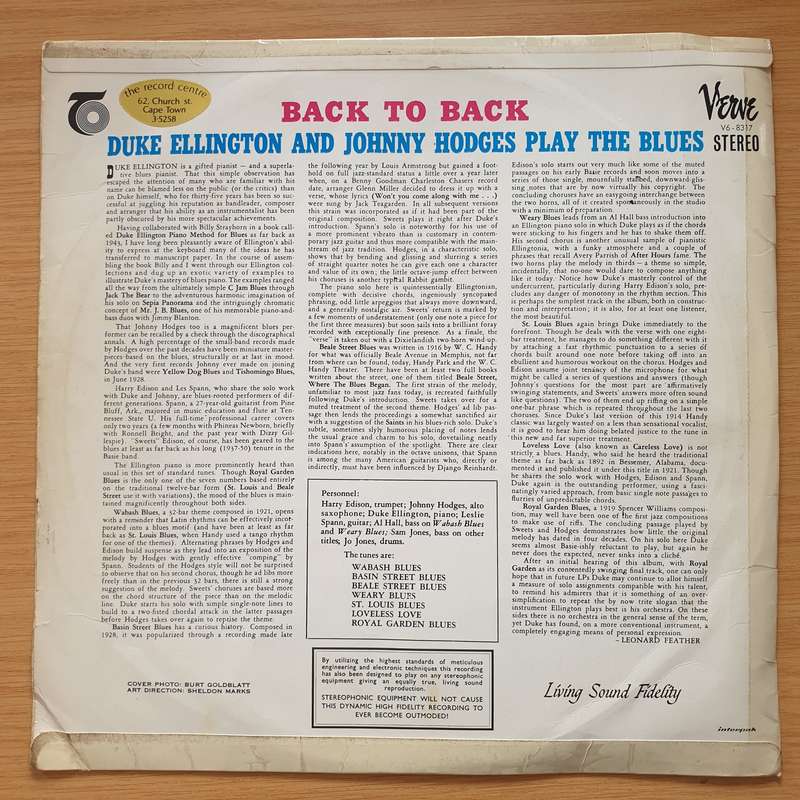 Back To Back - Duke Ellington And Johnny Hodges Play The Blues - Vinyl LP Record - Good+ Quality ...