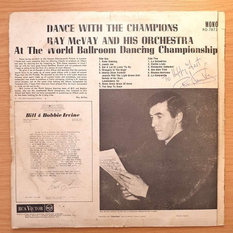 Ray McVay & His Orchestra  Dance With The Champions - Autographed - Vinyl LP Record  - Good Qu...