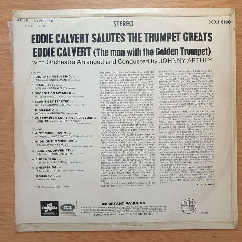 Eddie Calvert  Salutes The Trumpet Greats - Vinyl LP Record - Very-Good+ Quality (VG+) (verygo...