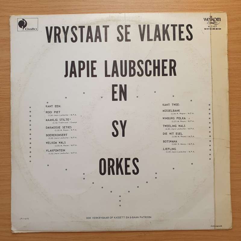 Japie Laubscher - Vrystaate Vlaktes - Vinyl LP Record - Very-Good+ Quality (VG+) (verygoodplus)