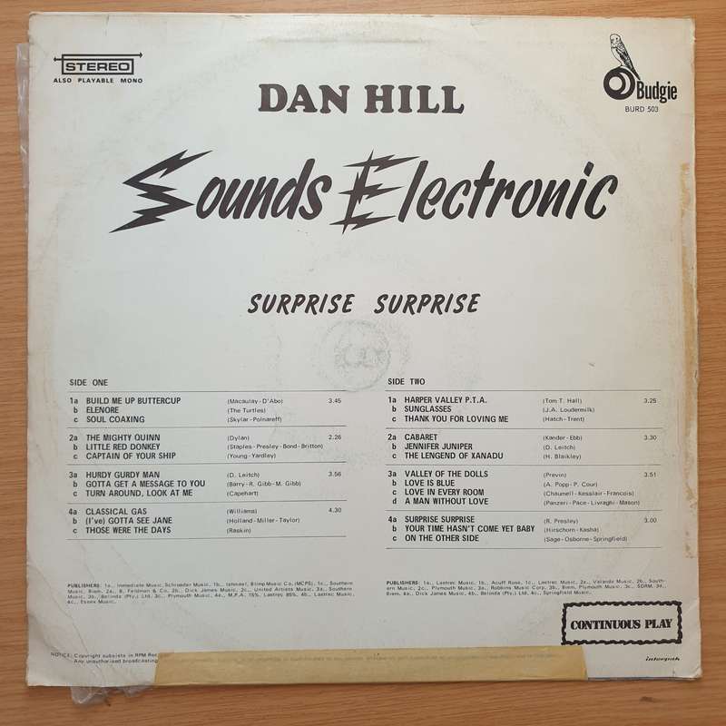 Dan Hill - Sounds Electronic - Surprise - Vinyl LP Record - Opened  - Very-Good+ Quality (VG+)