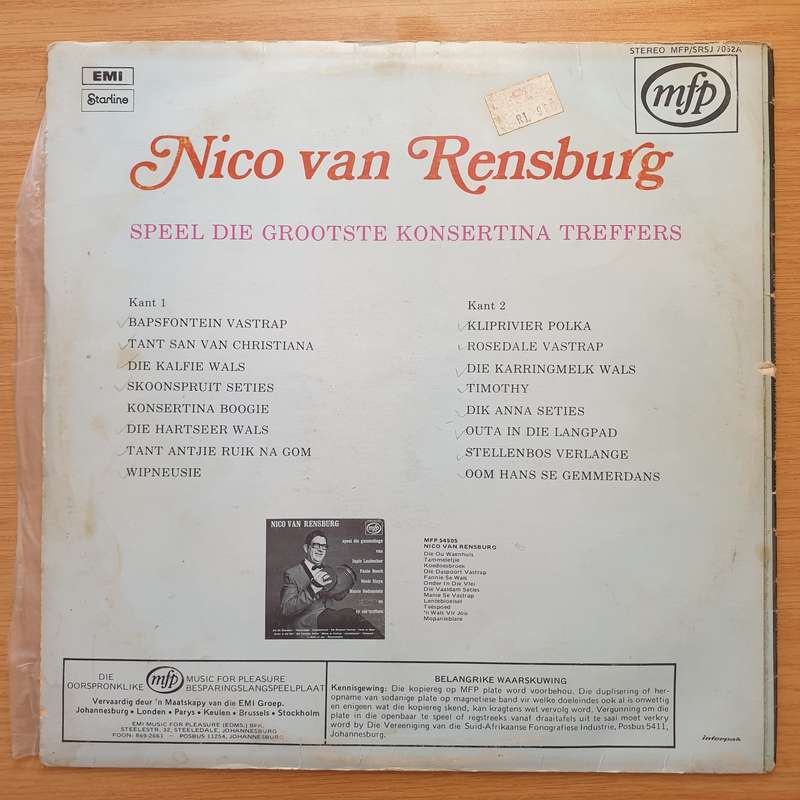 Nico van Rensburg - Speel die Grootste Konsertina Treffers - Vinyl LP Record - Very-Good+ Quality...