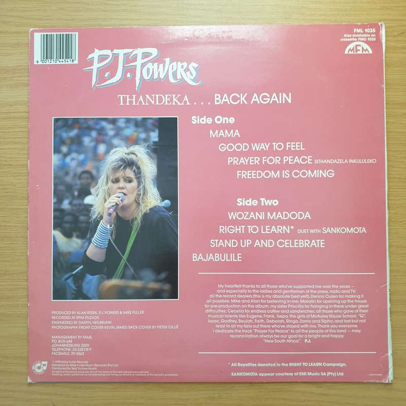 P.J. Powers  Thandeka... Back Again - Vinyl LP Record - Very-Good+ Quality (VG+) (verygoodp...