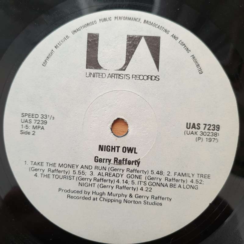 Gerry Rafferty  Night Owl - (Rhodesia/Zimbabwe) - Vinyl LP Record - Very-Good+ Quality (VG+) (...