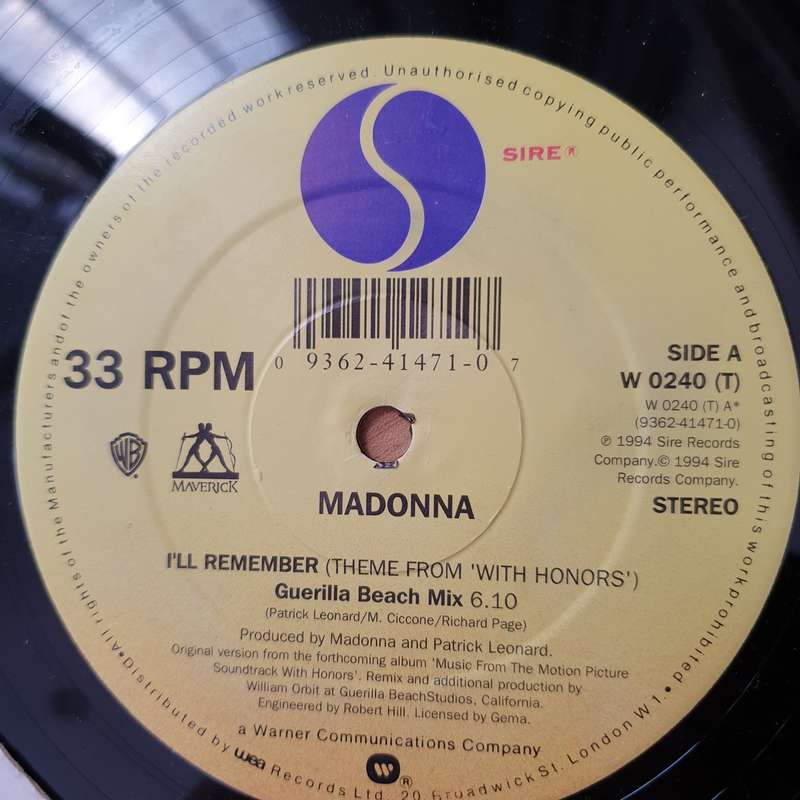 Madonna  I'll Remember (Theme From 'With Honors') (Europe Pressing) - Features William Orbit R...