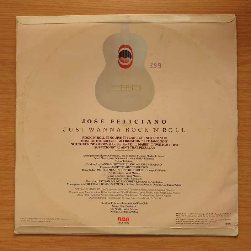 Jose Feliciano  Just Wanna Rock 'N' Roll - Vinyl LP Record - Very-Good+ Quality (VG+) (verygoo...