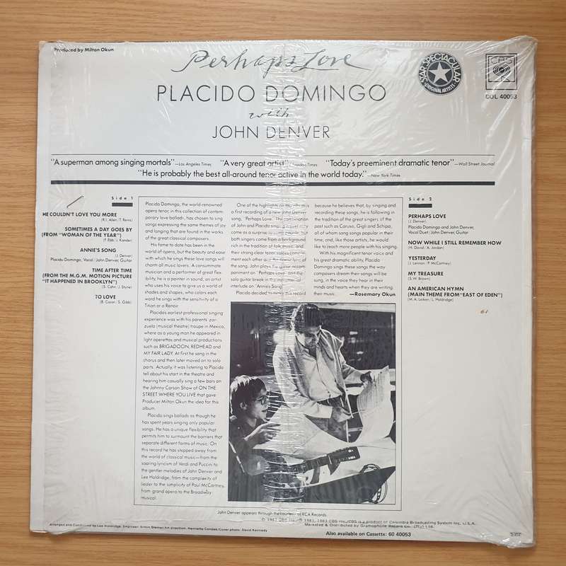 Placido Domingo With John Denver - Perhaps Love - Vinyl LP Record - Very-Good+ Quality (VG+) (...