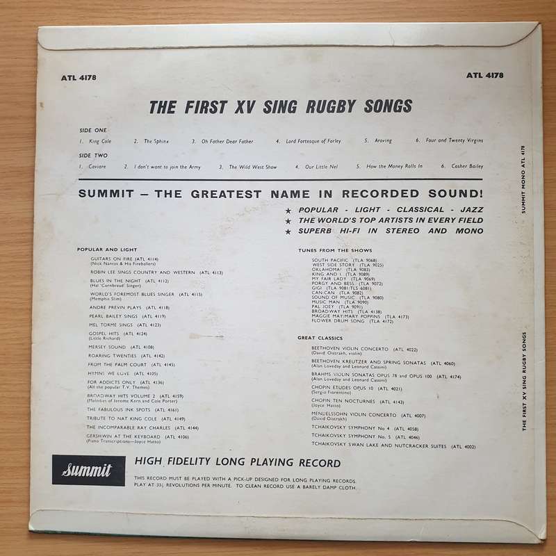 Rugger Ditties - The First XV -Sing Rugby Songs - Vinyl LP Record - Very-Good+ Quality (VG+) (ver...