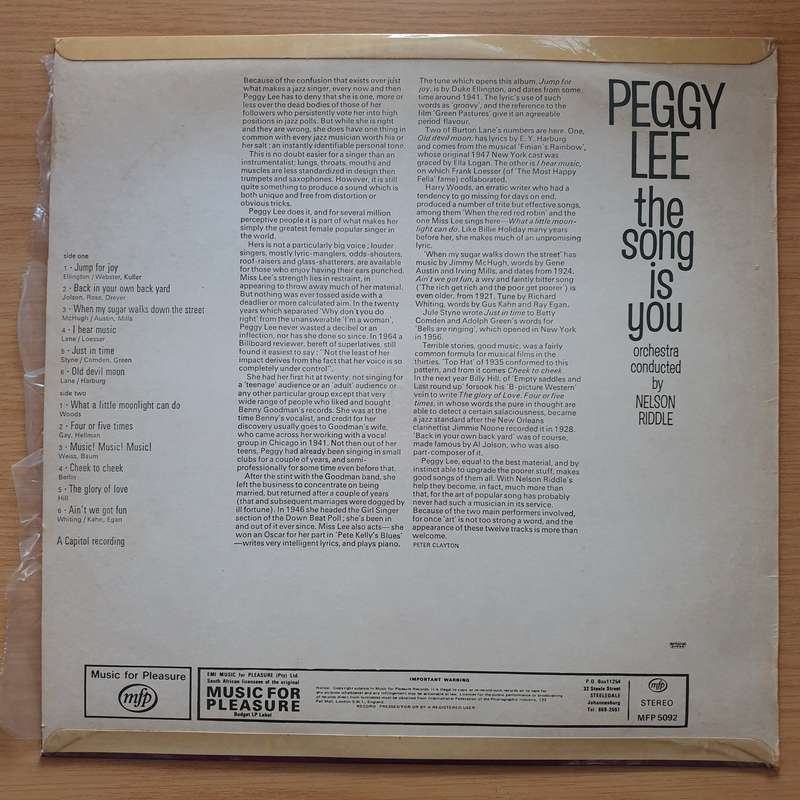 Peggy Lee - The Song is You - Vinyl LP Record - Very-Good+ Quality (VG+) (verygoodplus)