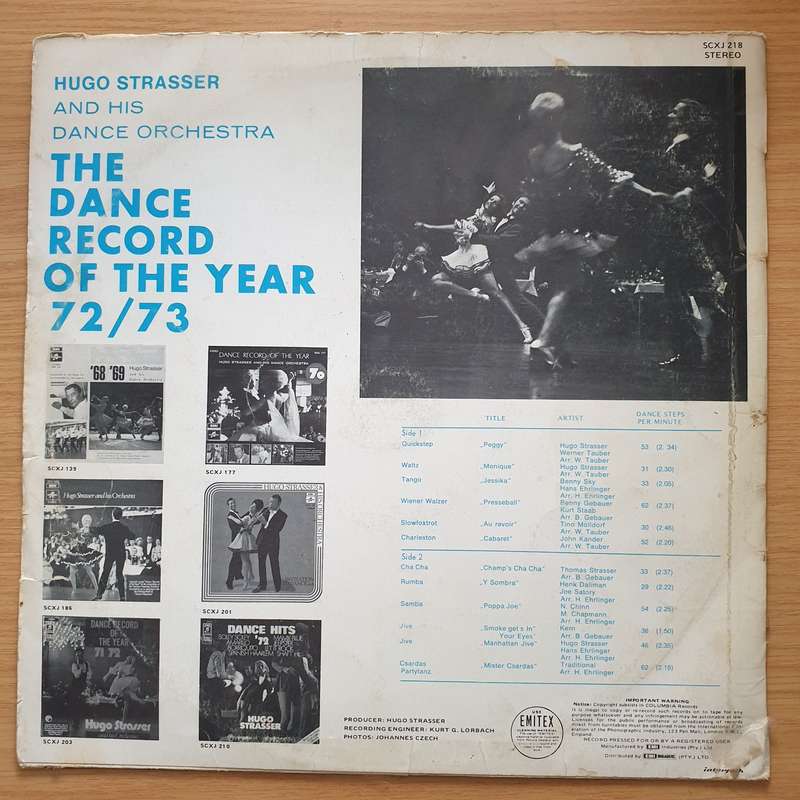 Hugo Strasser And His Dance Orchestra - Dance Record of the Year 72/73 - Vinyl LP Record - Very-G...