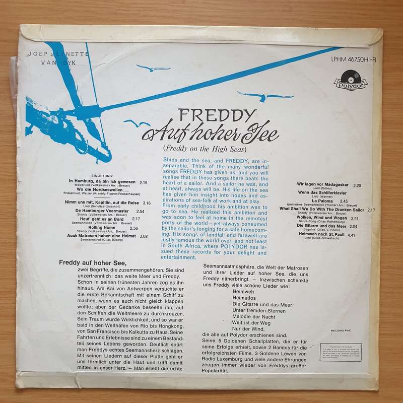 Freddy  Auf Hoher See - On the high seas - Vinyl LP Record - Very-Good+ Quality (VG+) (verygoo...