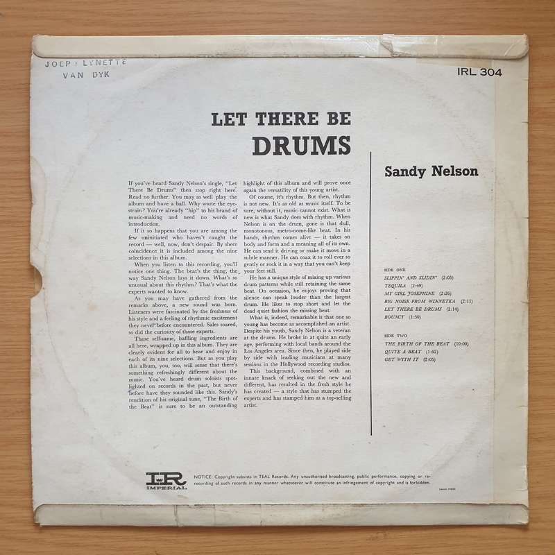 Sandy Nelson  Let There Be Drums - Vinyl LP Record - Very-Good+ Quality (VG+) (verygoodplus)
