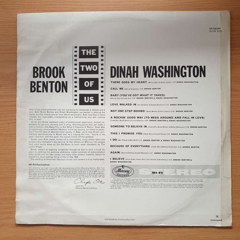 Dinah Washington And Brook Benton  The Two Of Us -  Vinyl LP Record - Very-Good Quality (VG) (...