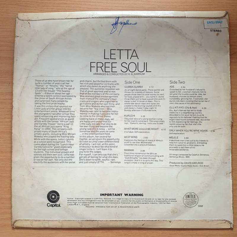 Letta Mbulu  Free Soul - Vinyl LP Record - Good+ Quality (G+) (gplus)