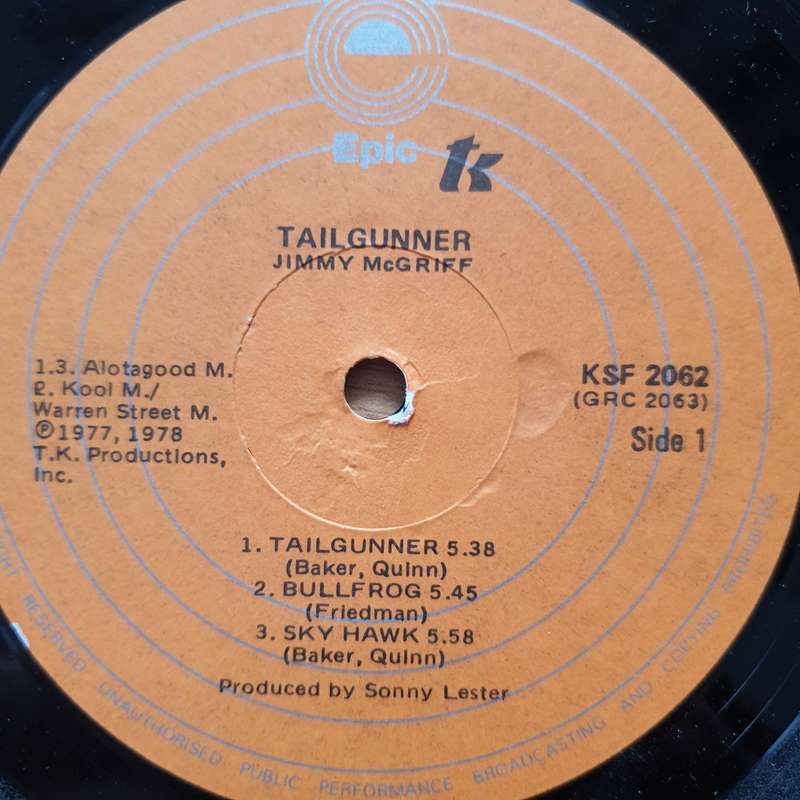 Jimmy McGriff  Tailgunner  Vinyl LP Record - Very-Good+ Quality (VG+)